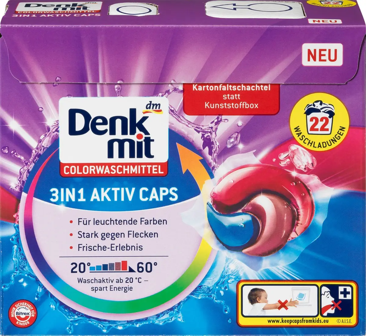 Капсулы для стирки цветных вещей Denkmit 3в1 22 шт. (1797266545)