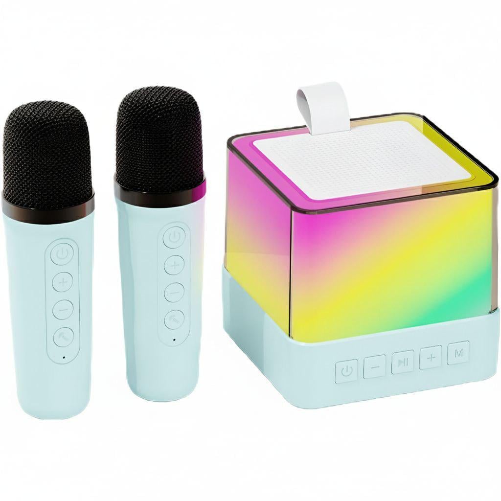 Беспроводная Bluetooth-колонка 0222-3/МК с RGB-подсветкой 2 караоке-микрофона Голубой (31190471)