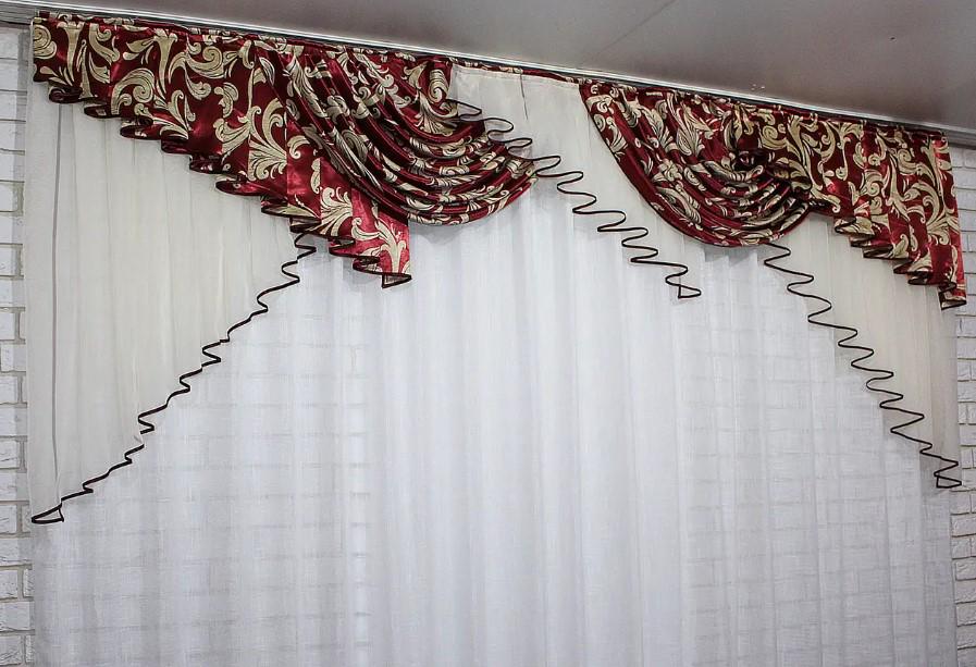 Ламбрекен в гостиную на карниз блекаут/шифон 3 м Бордовый/Белый (144л)