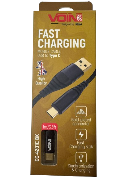 Кабель Voin USB-Type C 3А швидка зарядка/передача даних 1 м Black (CC-4201C BK)