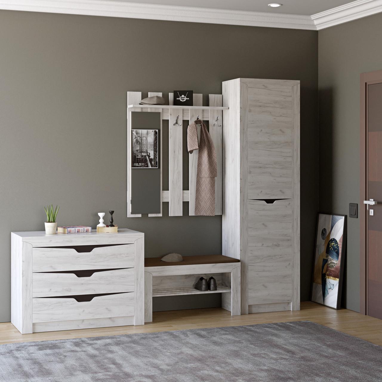 Прихожая модульная Эверест Либерти 4 5 элементов шкаф-пенал правый Дуб крафт белый (DTM-2534)