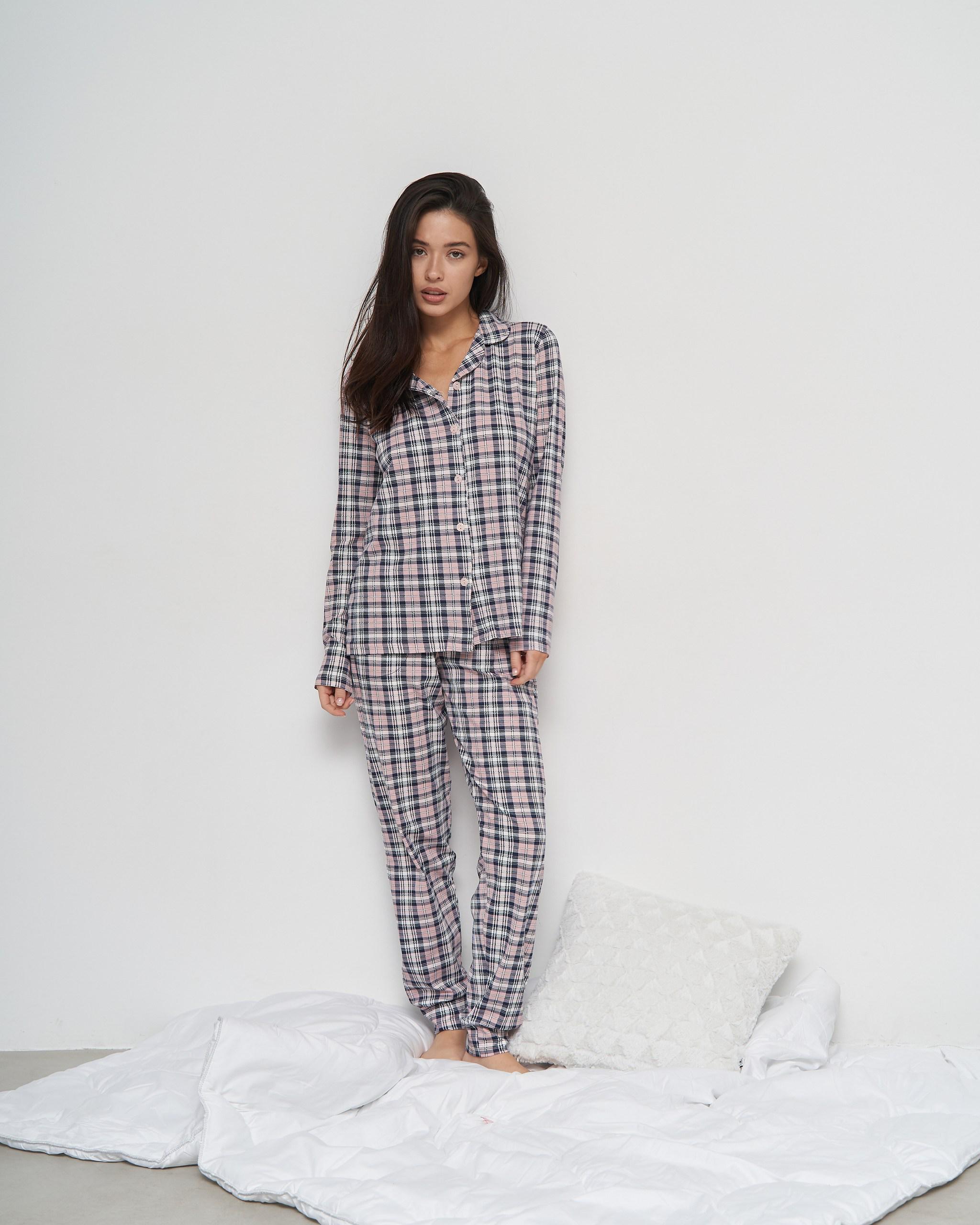 Пижама женская Классика Клеточка L Бежевый (96677)