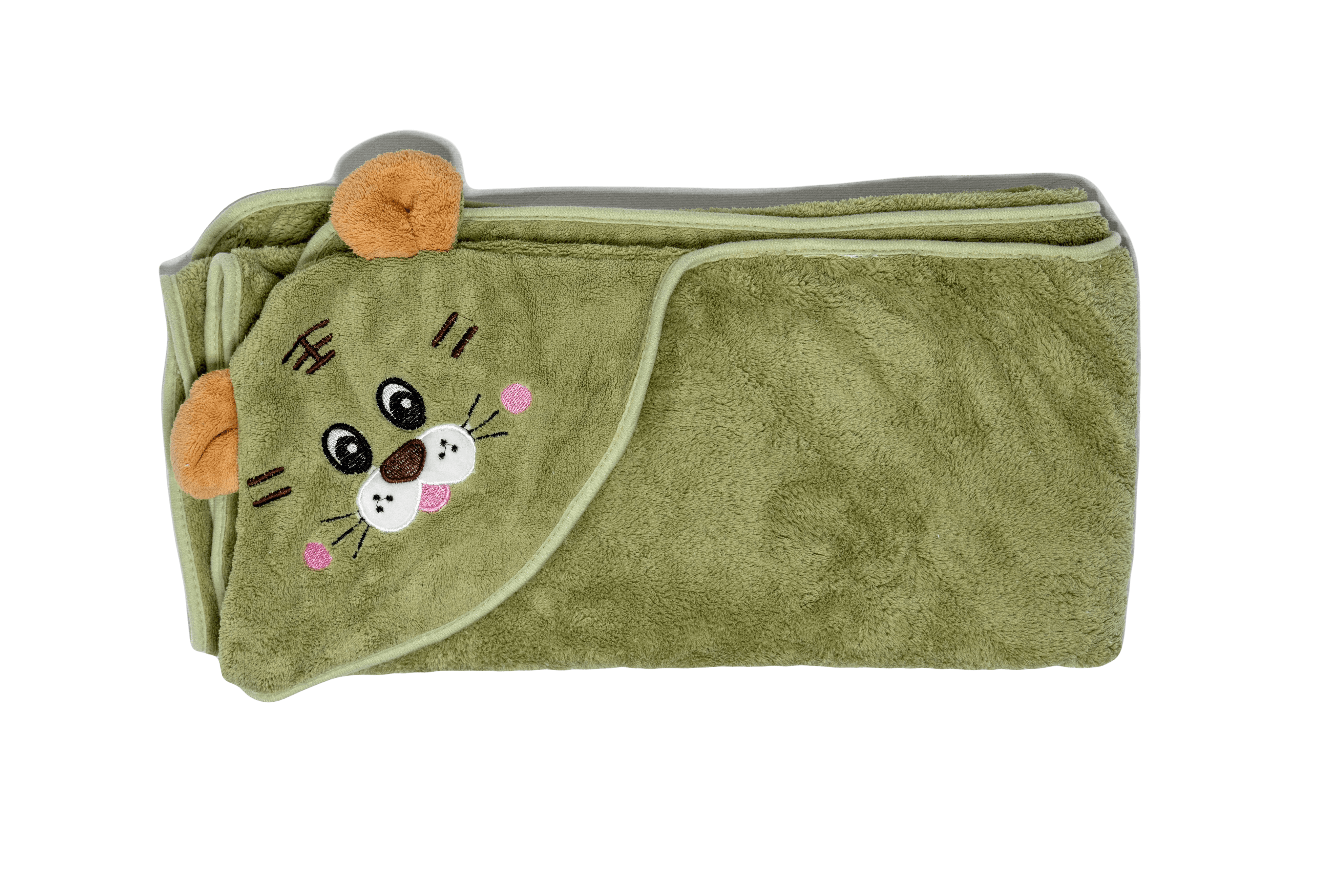 Полотенце-уголок Тигр с капюшоном детское 90х90 см Зеленый (758697569)