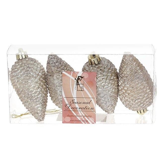 Набір пластикових новорічних прикрас Шишки 4 шт. 8 см (13051) - фото 1 Набір пластикових новорічних прикрас Шишки 4 шт. 8 см (13051) - фото 1