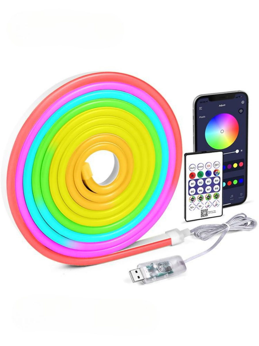 Лента умная неоновая RGB/LED USB/Bluetooth с пультом 5 м Белый (2660334341)