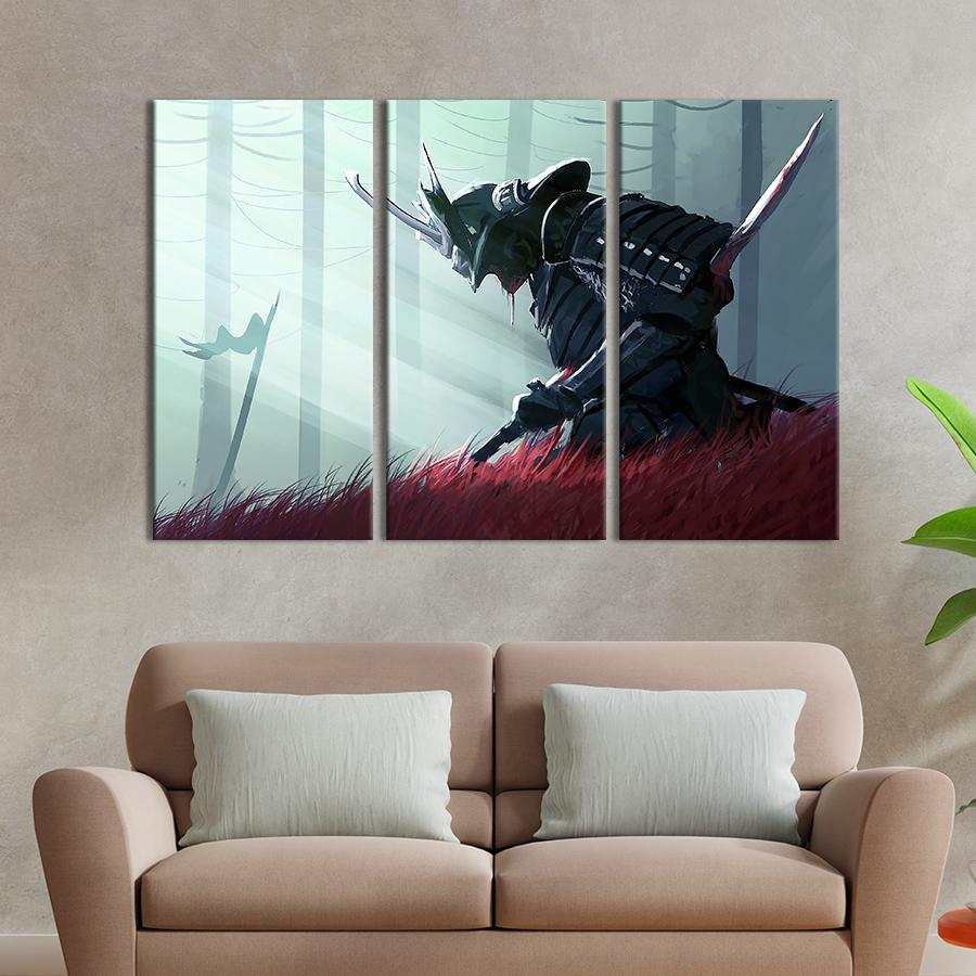 Модульная картина триптих Самурай в лесу 128x81 см (675-31)