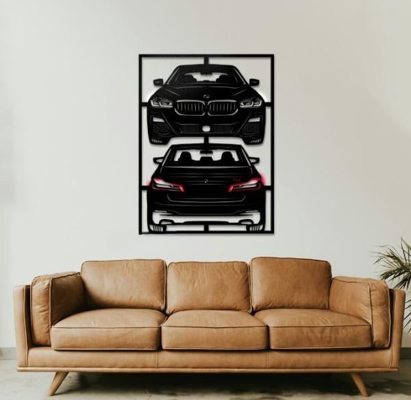 Панно деревянное Decart BMW 5 series 2020 без подсветки декор для комнаты спальни офиса 120х90 см