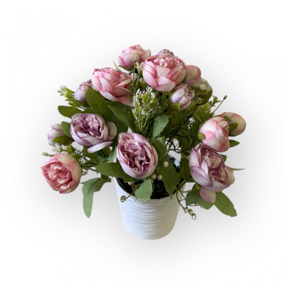 Букет розы пионовидной в кашпо ПЛАСТМАКС Сиреневый (R0103)