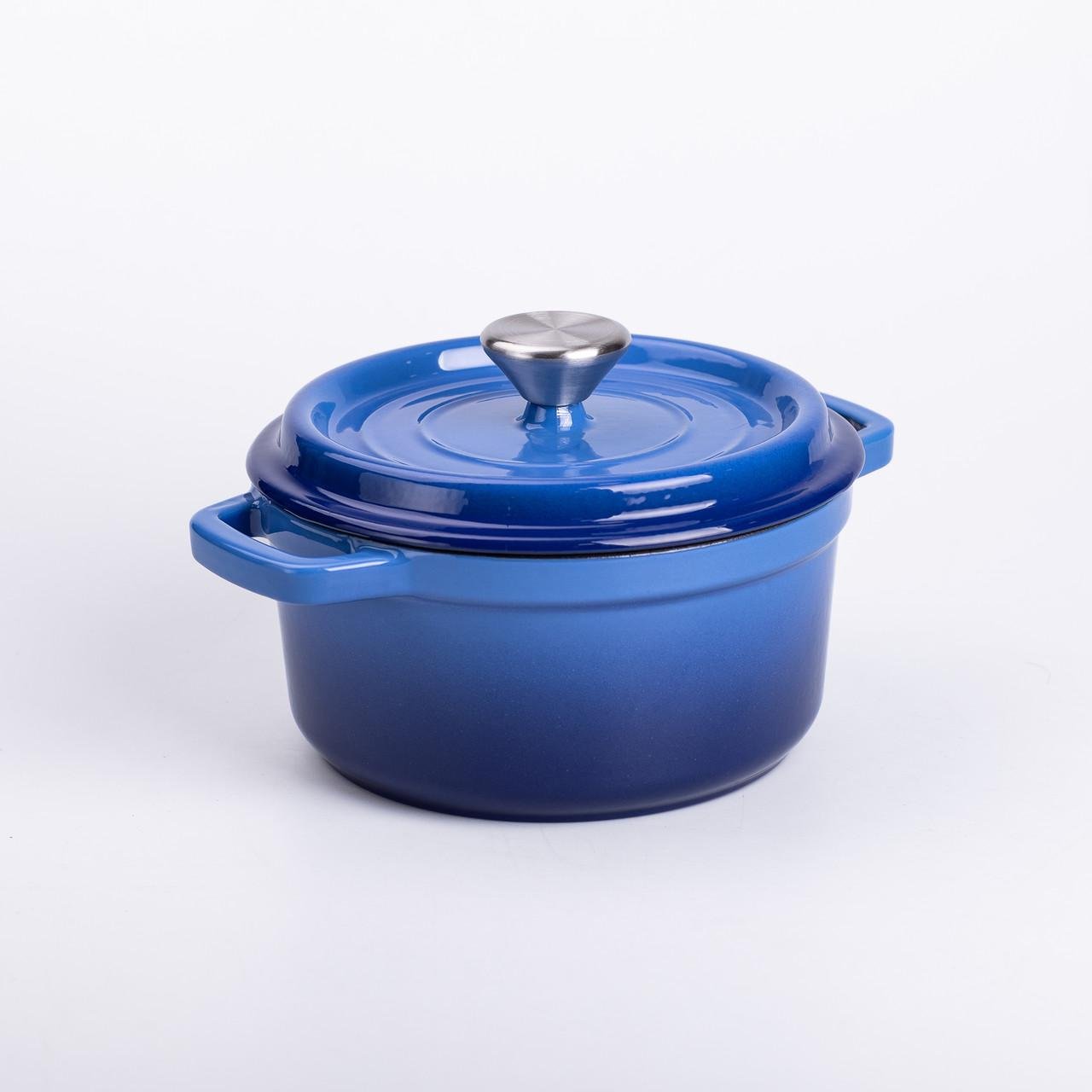 Кастрюля чугунная эмалированная с крышкой 20 см 2 л Синий (6810) - фото 4 Кастрюля чугунная эмалированная с крышкой 20 см 2 л Синий (6810) - фото 4