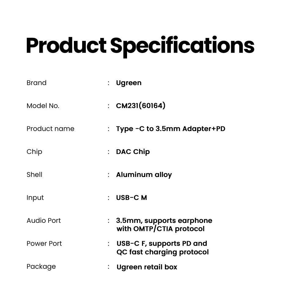 Адаптер для навушників UGREEN CM231 DAC Chip USB-C to 3,5 мм з функцією PD (60164) - фото 16