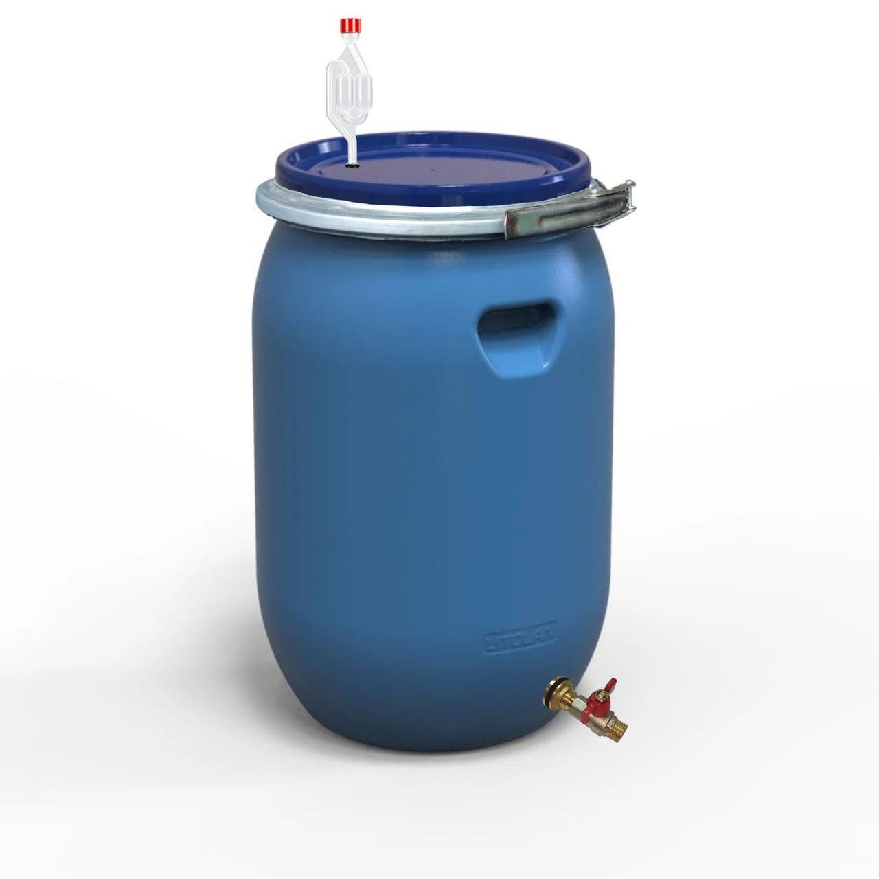 Бочка для брожения Litolan с гидрозатвором S металлическим хомутом и латунным сливным краном 1/2" 65 л (29635М) - фото 1
