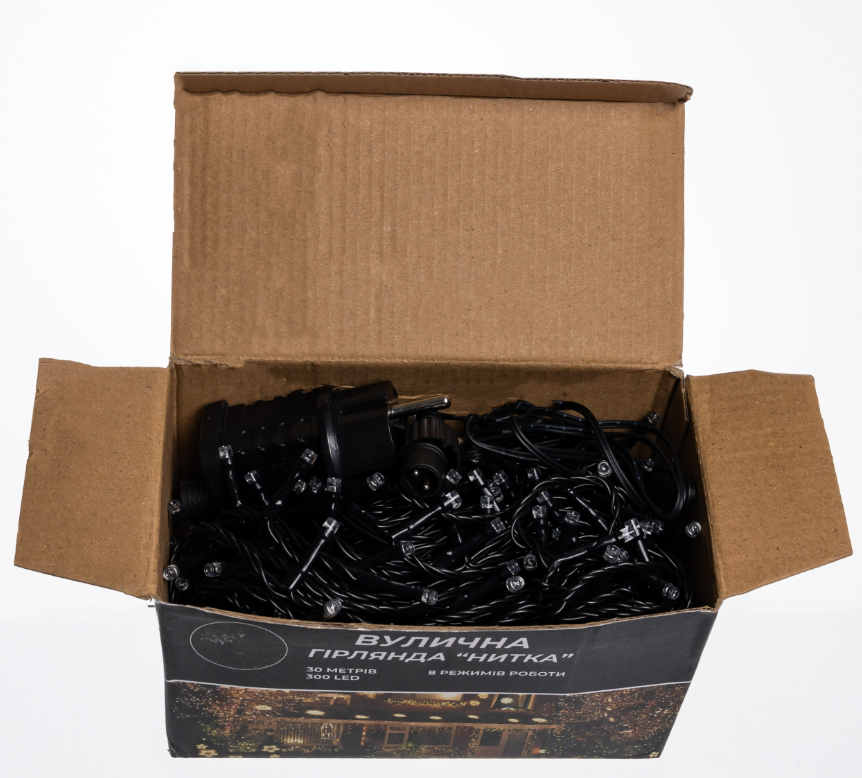 Гирлянда нить уличная 300 LED 30 м от сети черная нить Синий - фото 5