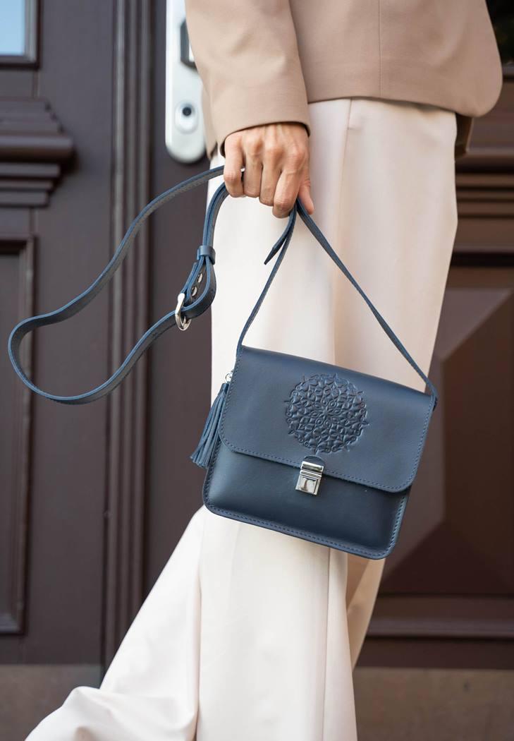 Женская бохо-сумка кожаная Лилу Темно-синий (A-026679)