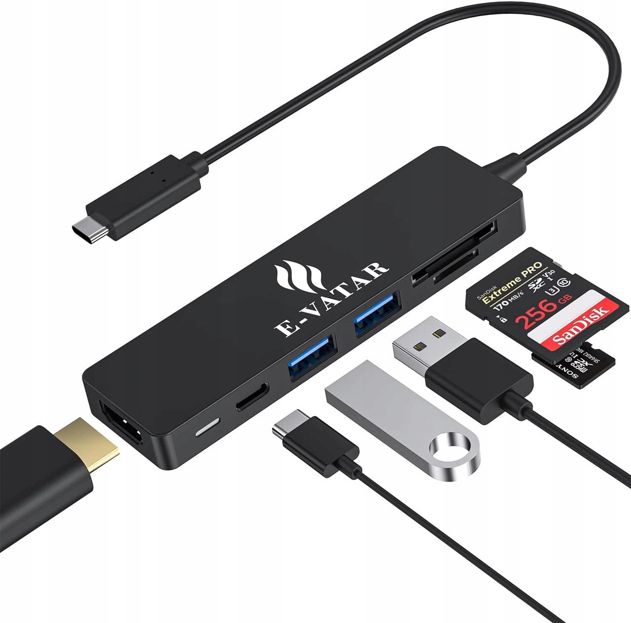 USB-хаб E-VATAR 6в1 USB/1HDMI/2USB 3.0 100 Вт PD3.0 1 SD/TF (1842745432)