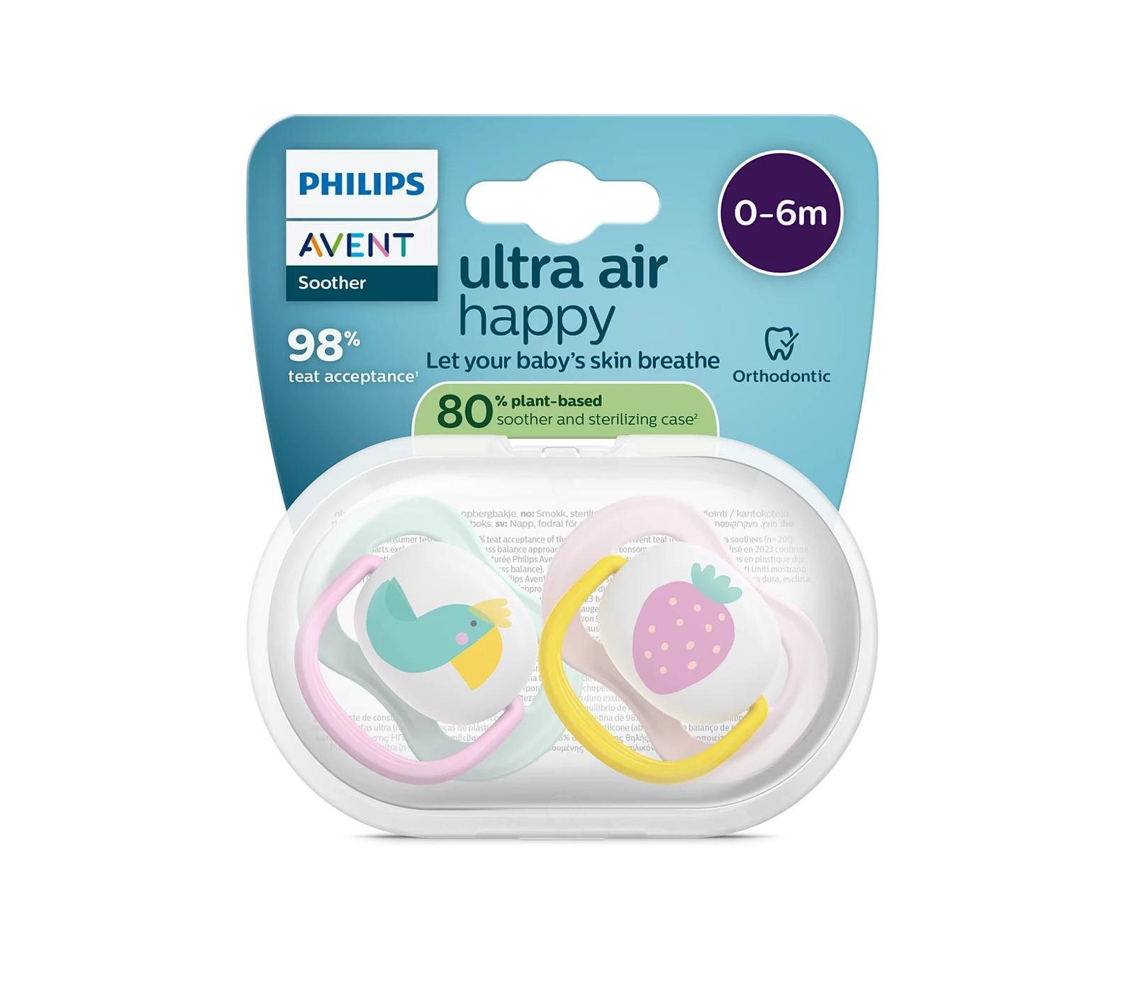 Пустышка ортодонтическая Avent Ultra Air 0-6 месяцев 2 шт. Мятный/Розовый (SCF080/24)