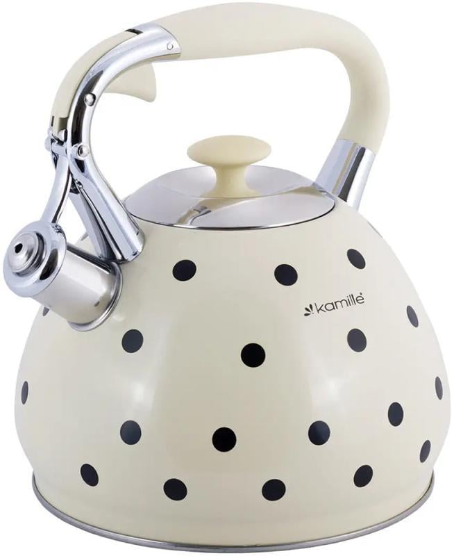 Чайник индукционный Kamille со свистком в черный горох 3 л Молочный