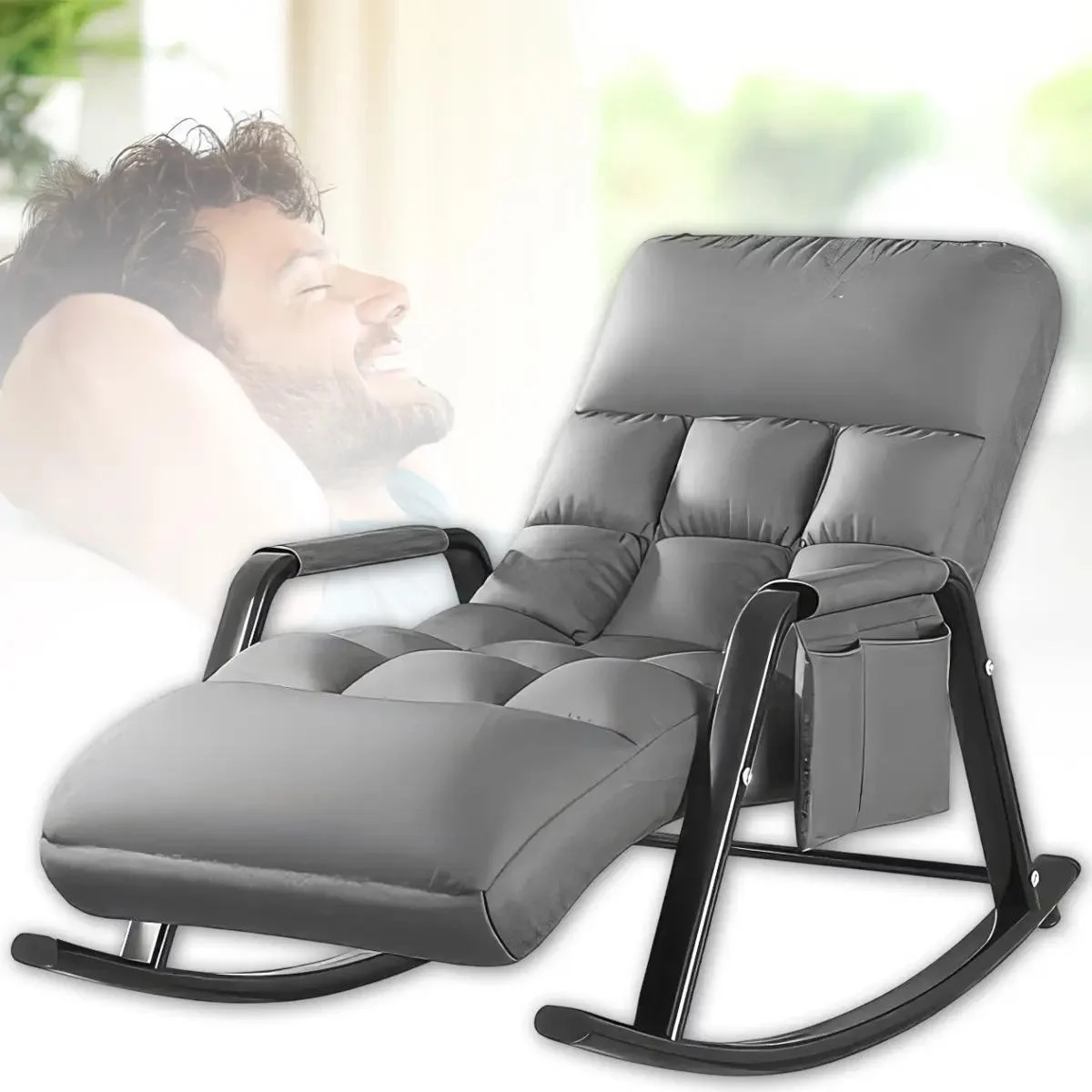 Кресло-качели Y-03 с подставкой для ног и подголовником Серый (33741988)