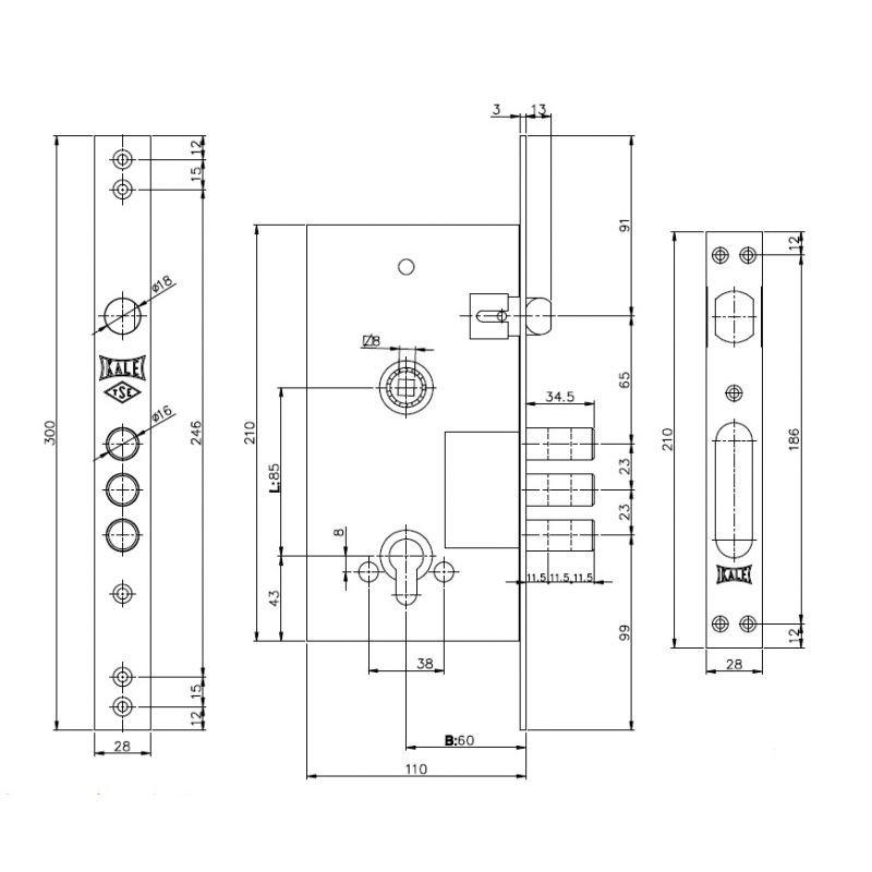 Замок врезной Kale 252 R техкомплект - фото 3 Замок врезной Kale 252 R техкомплект - фото 3