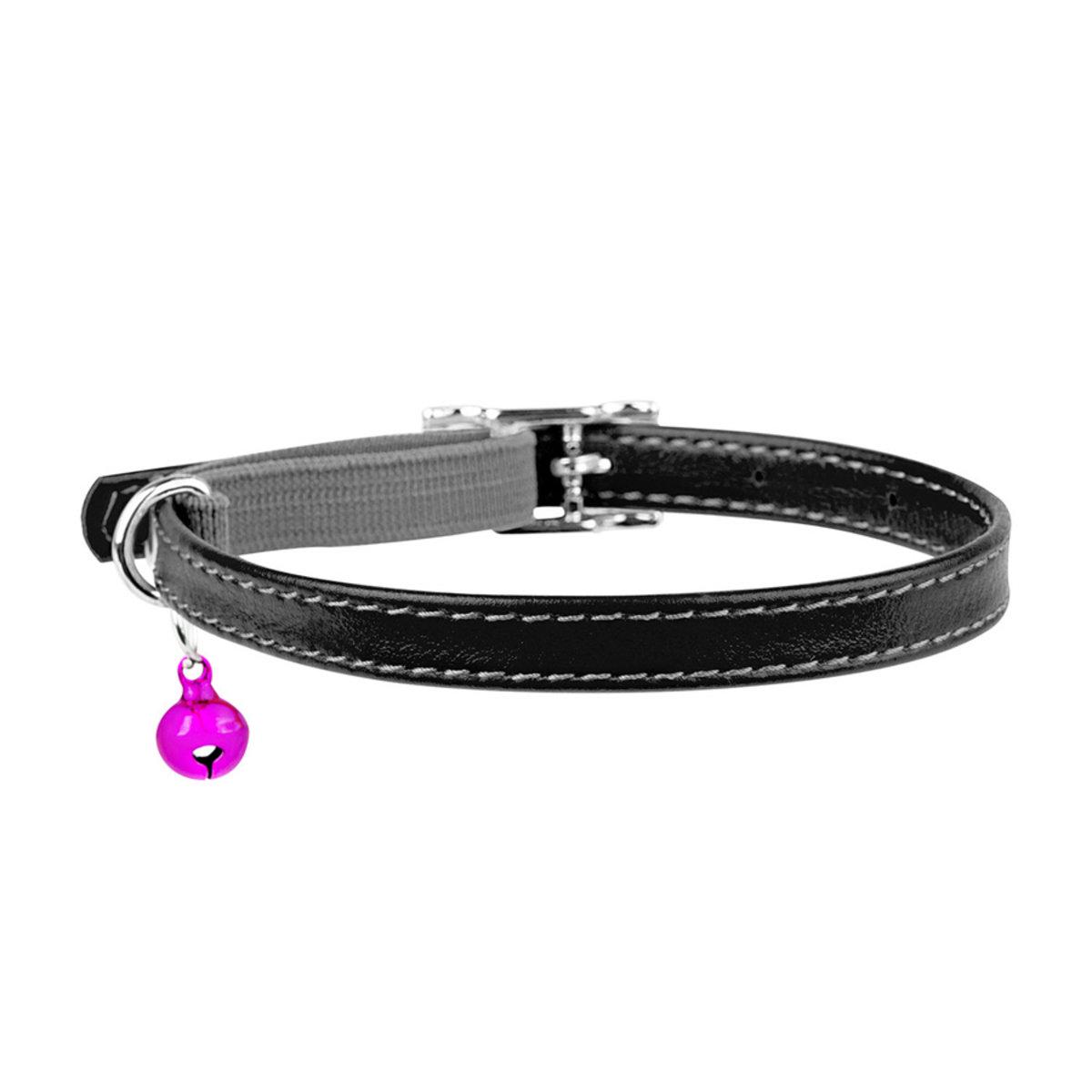 Ошейник для котов кожаный Waudog Glamour 9 мм x 22-30 см Черный