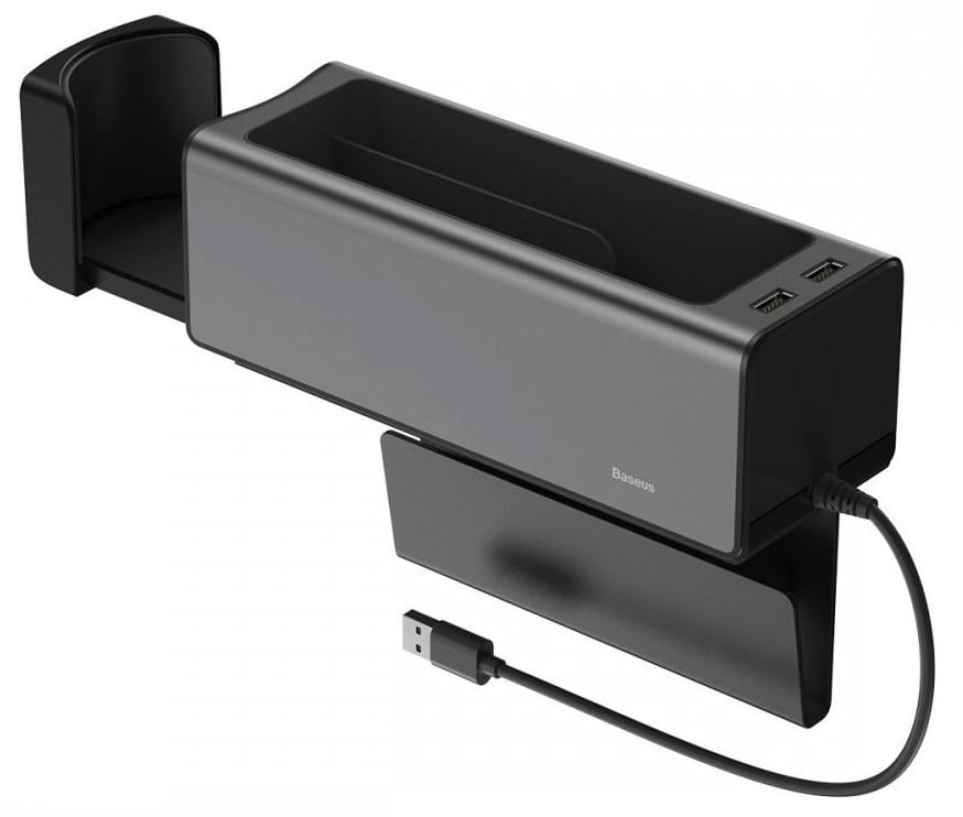 Органайзер автомобильный BASEUS Deluxe Metal Armrest Console Organized CRCWH-A01 2 USB 5V/2A Черный (1922900142)