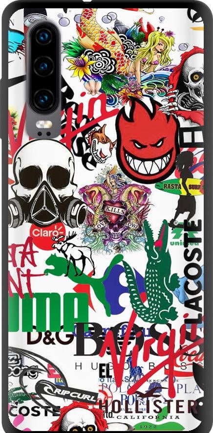 Чехол на Huawei P30 Many different logos (4022b-1622-42517)