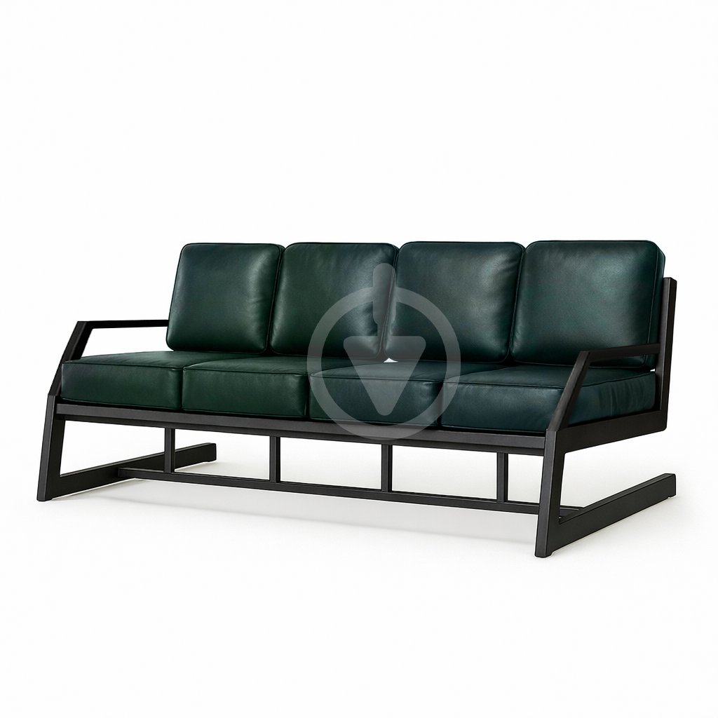 Диван металлический AVVS Атлас с подлокотниками лофт экокожа 246 см Темно-зеленый
