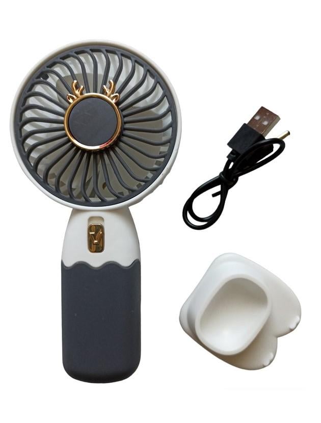 Вентилятор ручной аккумуляторный Mini Fan ZB088C с подставкой и USB-зарядкой Серо-белый (11293041) - фото 3