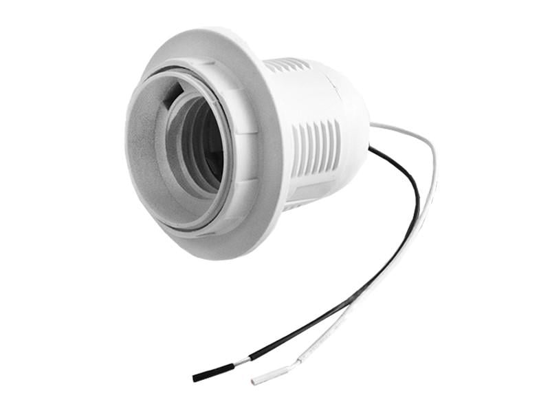 Патрон Е-14 пластиковый, резьба + кольцо, провода 15см белый (LM102)