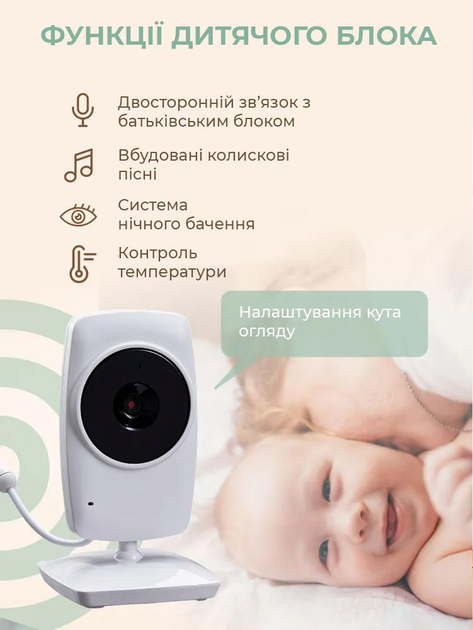 Видеоняня с дисплеем 3,2" камера/ночное видение/двухсторонний звук/датчик температуры/аккумулятор (540942604) - фото 4