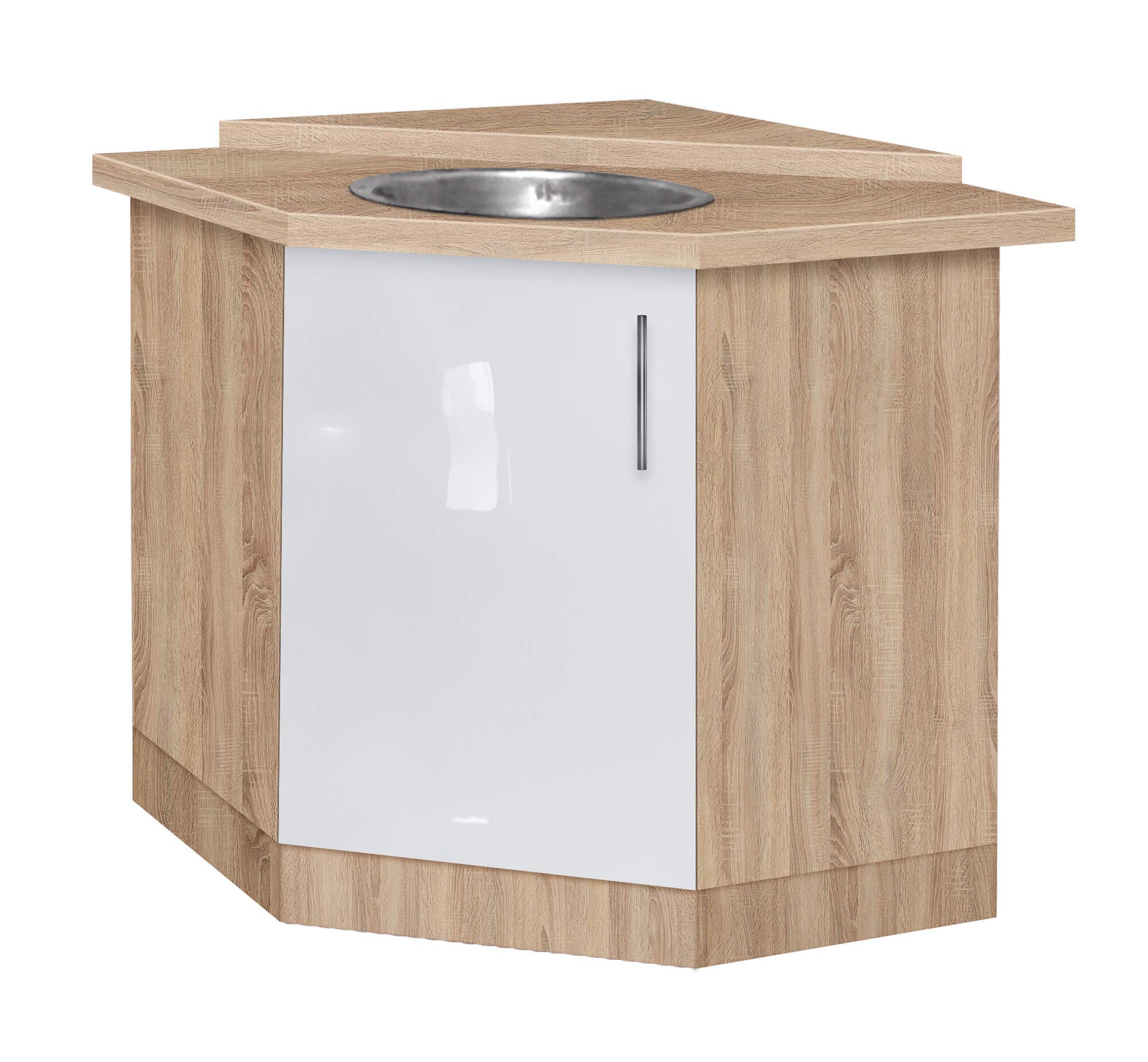 Тумба кутова кухонна №1 МАКСІ-МЕблі з врізною мийкою зі стільницею з фарбованими МДФ фасадами Дуб сонома/Білий (5102483)