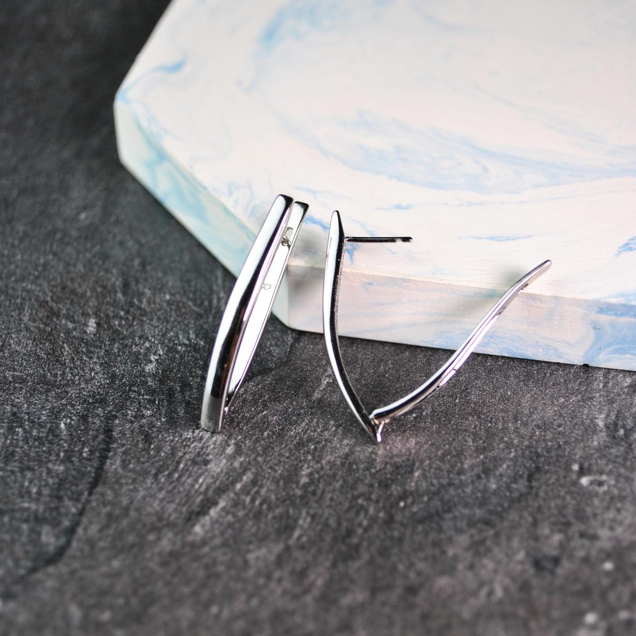 Сережки довгі скоби медична сталь родій (x087-1) - фото 4