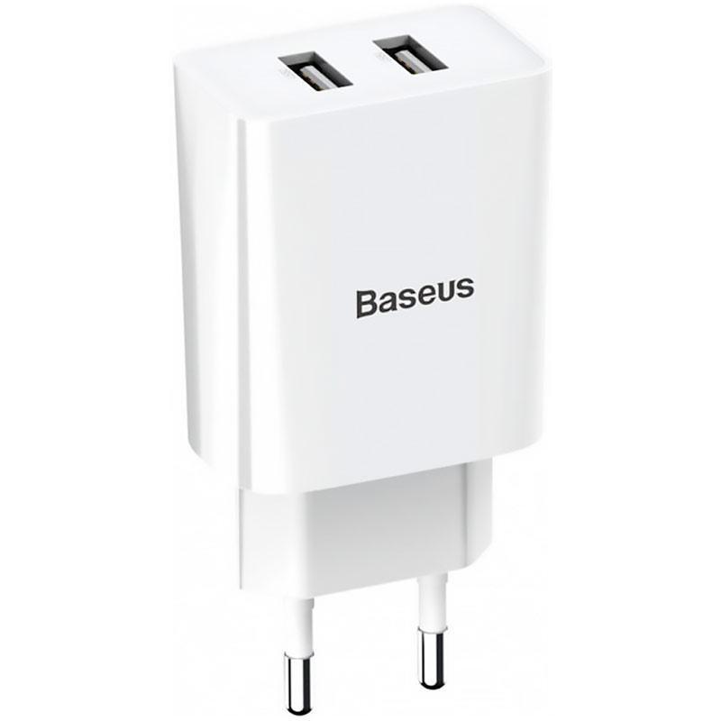 Зарядний пристрій мережевий BASEUS 2 USB 10.5W 2A CCFS-R White (15372518)