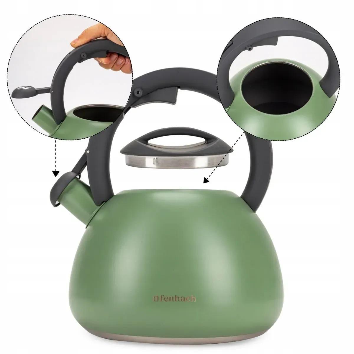 Чайник со свистком и нейлоновой ручкой Ofenbach KM-100323 из нержавеющей стали 2,7 л Зеленый (150-84-100323) - фото 5