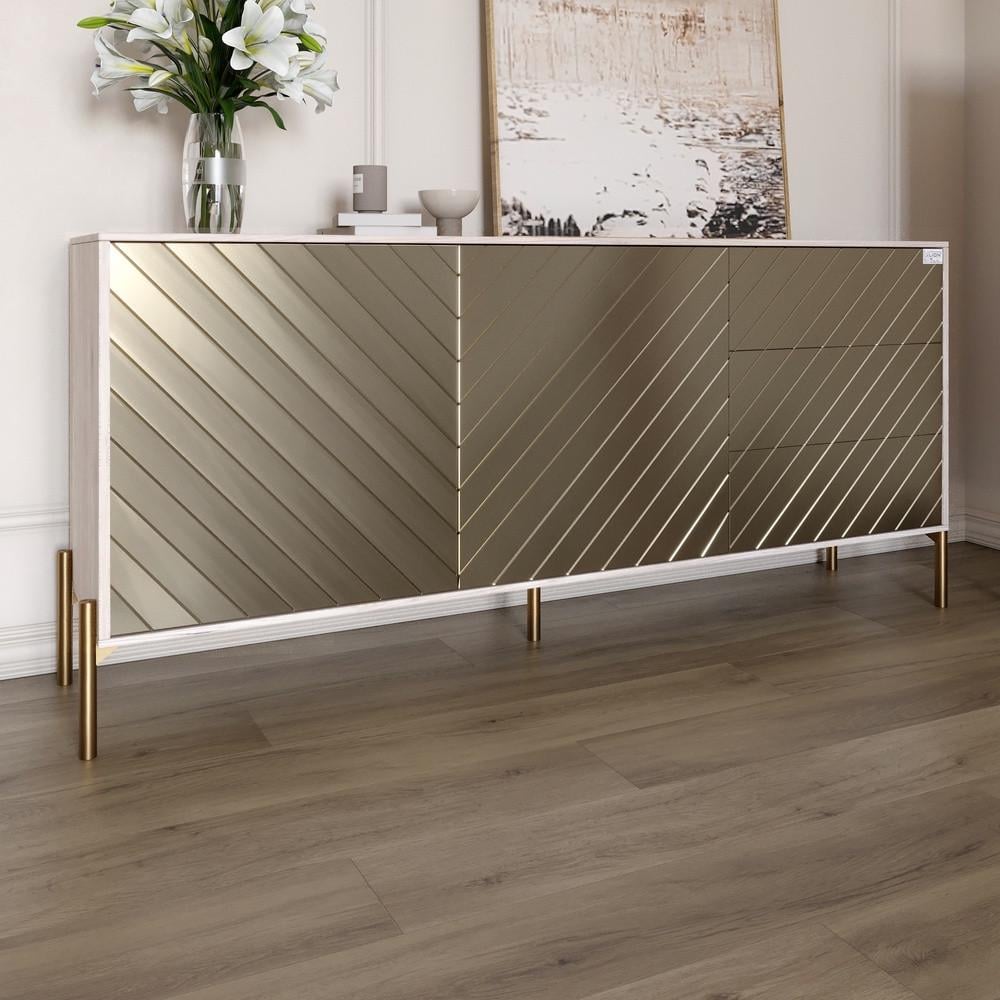 Комод Lion Амарант с золотыми металлическими ножками 168x40x76,5 см Самоа дымчатый/перламутровый металлик (LION-041980)