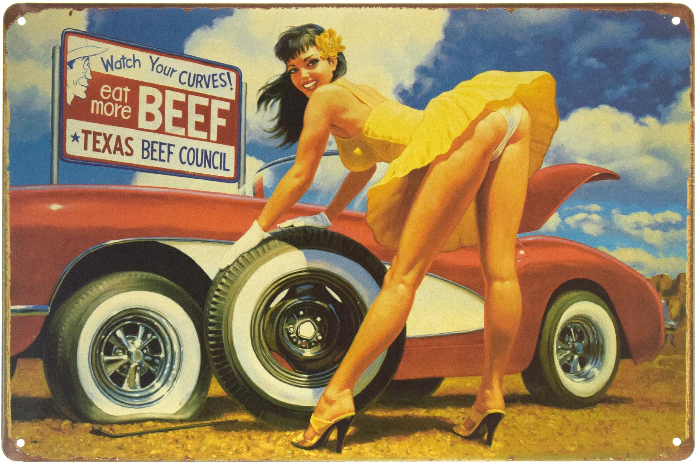 Табличка металлическая Ешьте Больше Говядины Pin Up 20x30 см