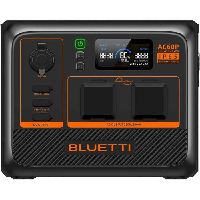 Електростанція акумуляторна Bluetti AC60P 600W 504 Втч батарея LiFePO4 IP65 Чорний (623898)