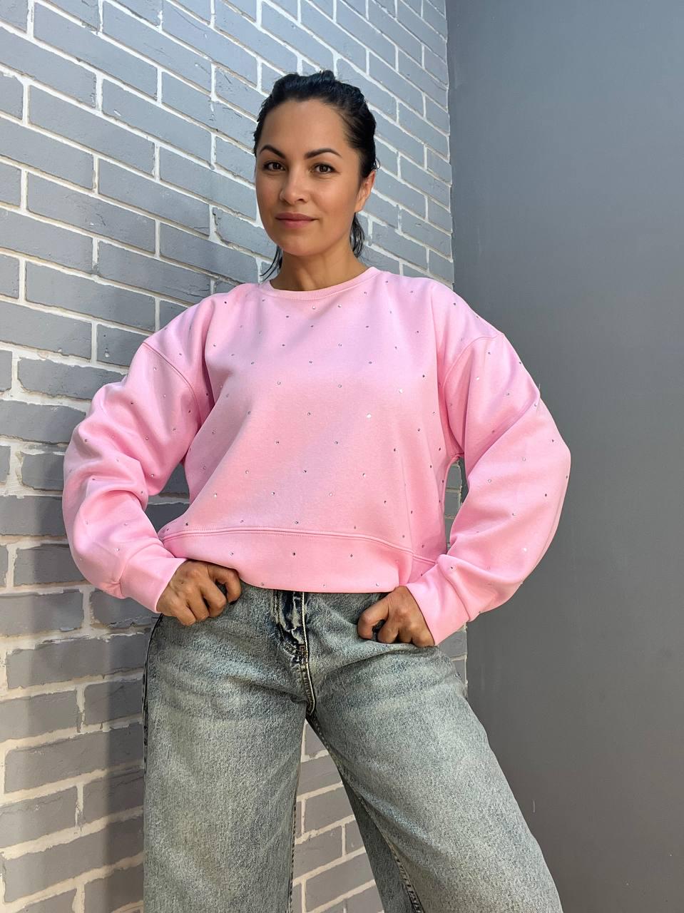 Світшот жіночий W 2950 широкий розсип камінців OS Рожевий (2483) - фото 2