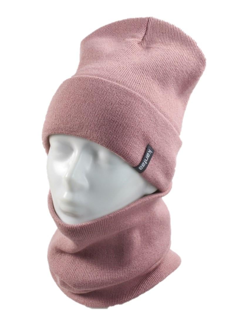 Вязаная шапка Кahta Fashion Hat из Buff снуд женский р. 57-58 Пудровый (OC-069)