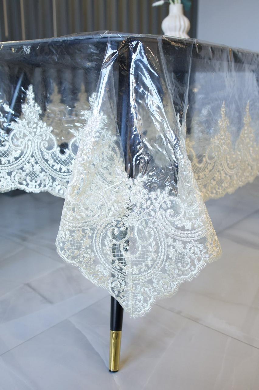 Скатертина силіконова з мереживом термостійка 160х260 см