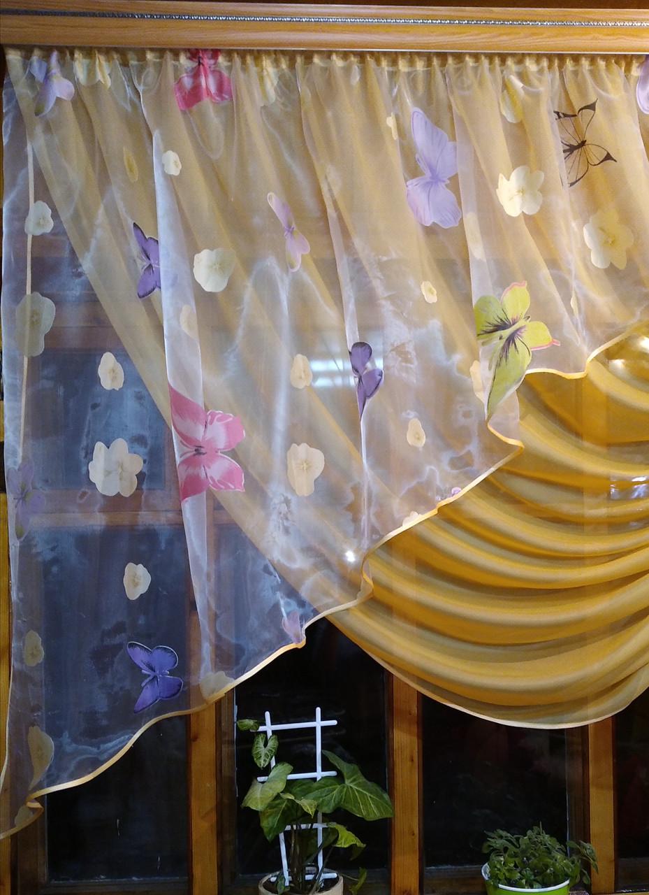 Фіранка кухонна Камелія метелик права Пісочний - фото 2 Фіранка кухонна Камелія метелик права Пісочний - фото 2