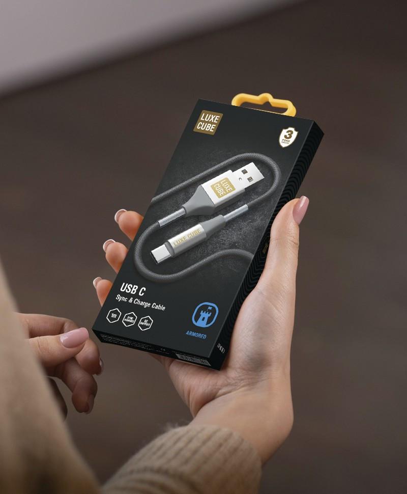 Кабель Luxe Cube Armored USB С to USB 1 м Сірий (8886668688949) - фото 2