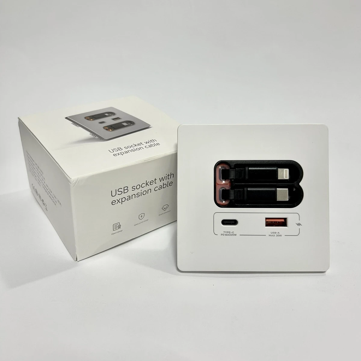 Розетка Folem RZ2 з висувними кабелями Type-C Lightning/портами Type-C/USB та швидким заряджанням 20W PD3.0 QC3.0 Білий - фото 6