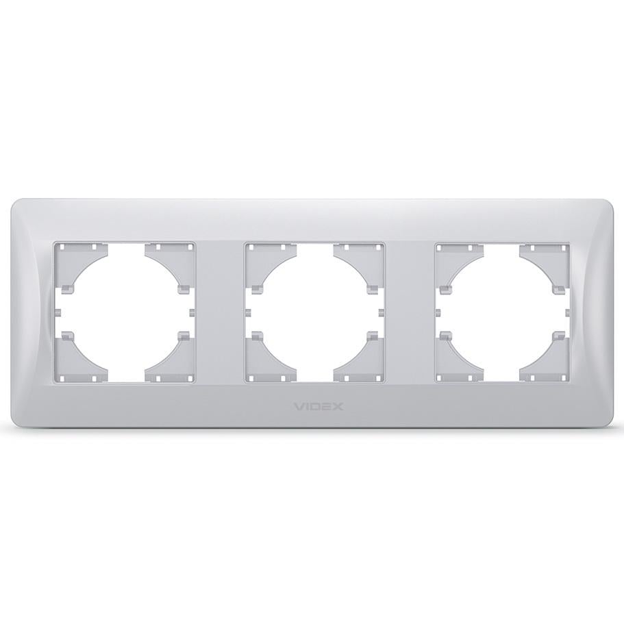 Горизонтальная пластиковая рамка на 3 поста Videx Binera VF-BNFR3H-SS Серебристый