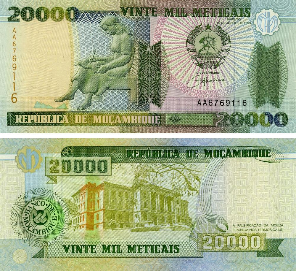 Коллекционная банкнота Мозамбик 20000 метикалов 1999 UNC P140 (Б07742) Коллекционная банкнота Мозамбик 20000 метикалов 1999 UNC P140 (Б07742)