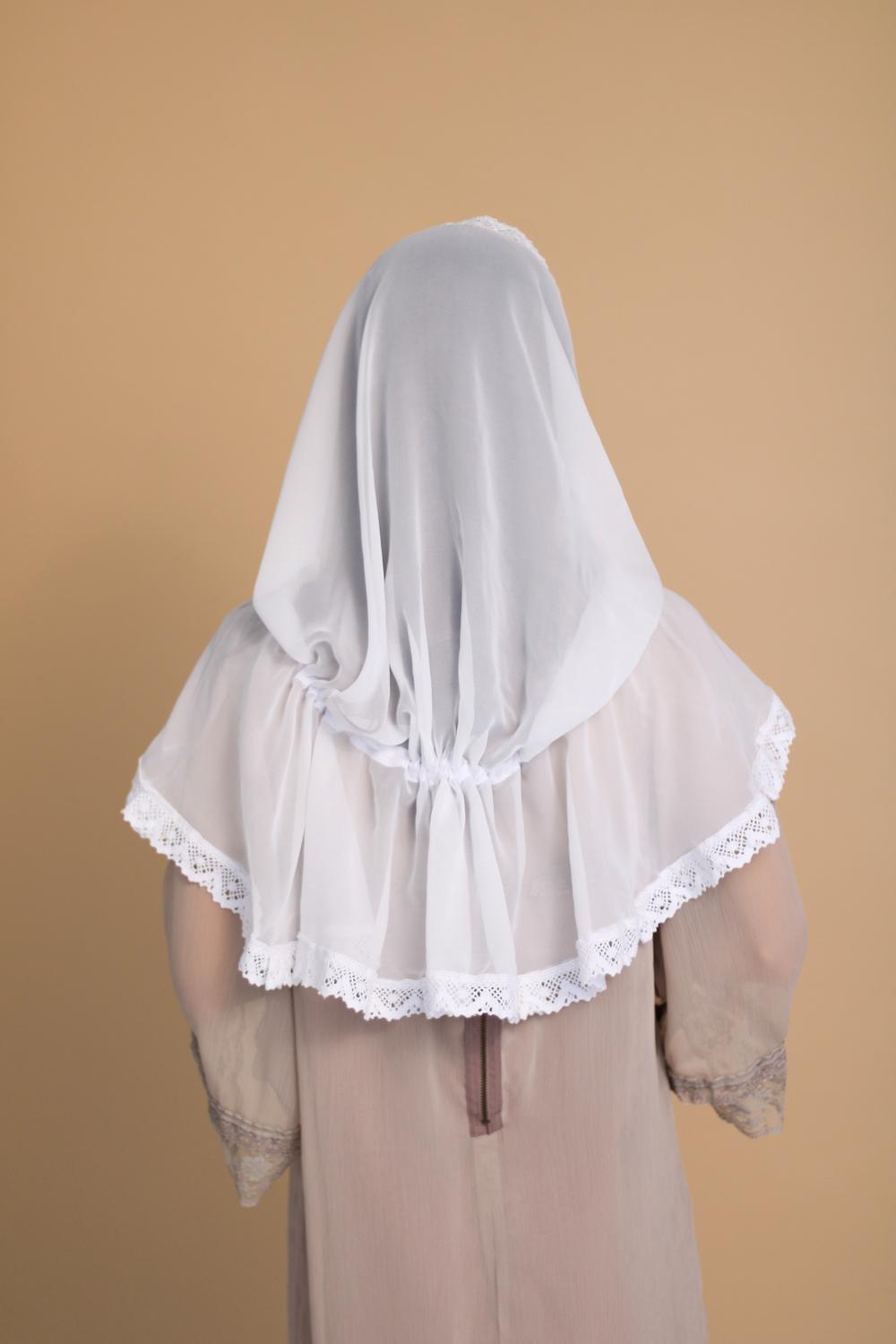 Палантин для храма на голову 80x120 см Белый (п019) - фото 4 Палантин для храма на голову 80x120 см Белый (п019) - фото 4