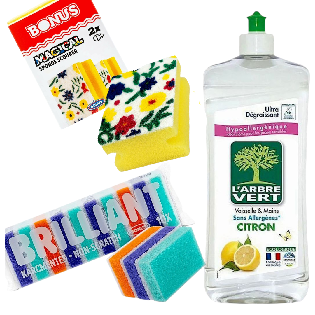 Набор средств для мытья посуды L'Arbre Vert/губки для посуды BONUS Easy grip 4 шт./Brilliant 10 шт. (111156)