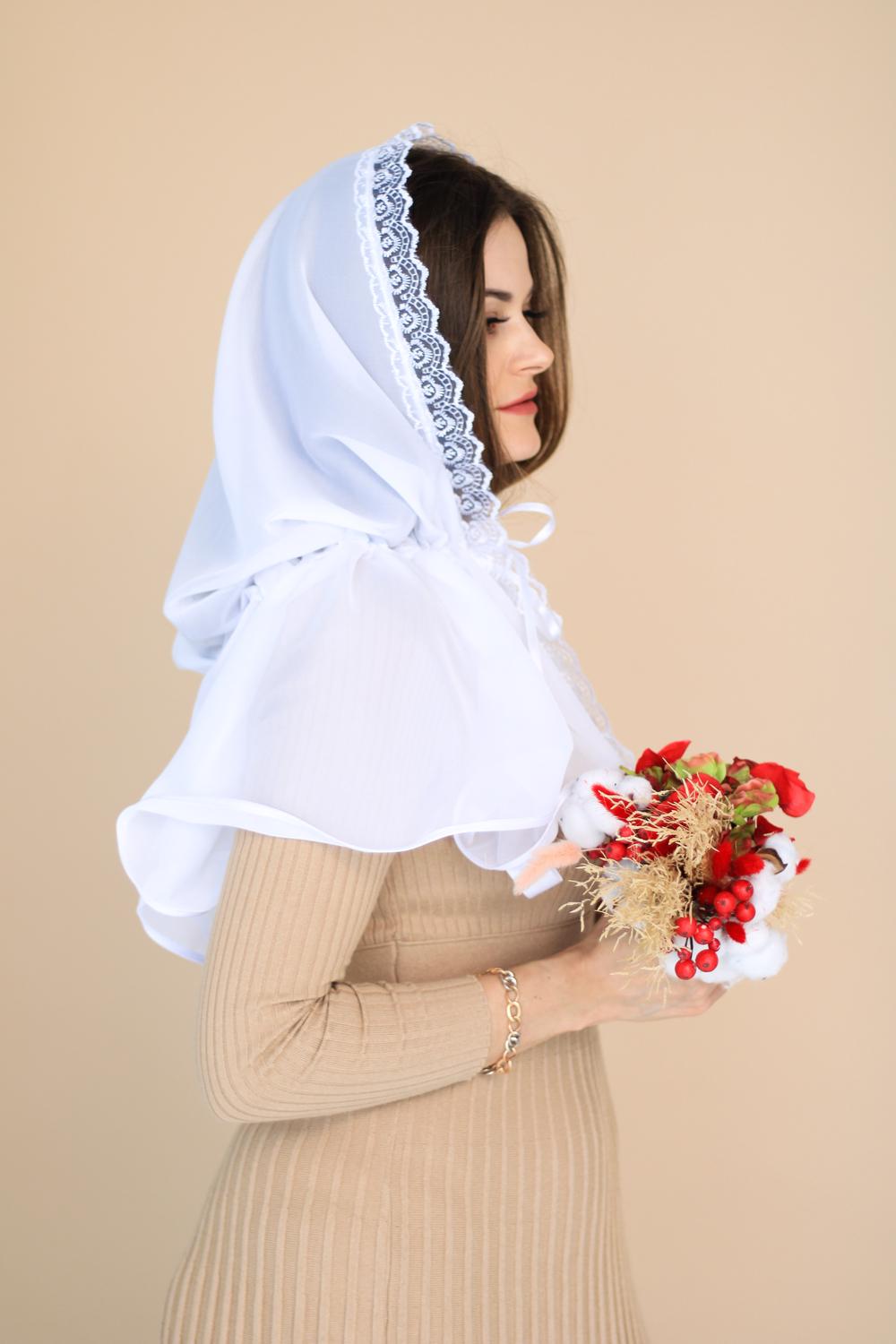 Палантин для храма на голову 80x120 см Белый (п005)