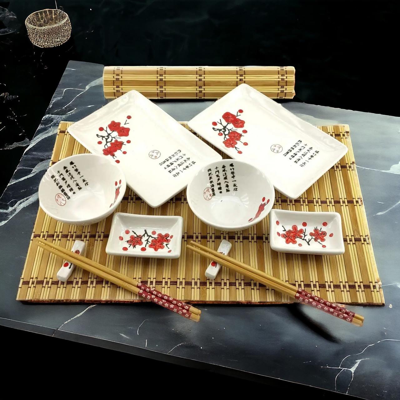 Подарочный набор для суши Красная сакура на 2 персоны 12 предметов 39х27,5х5,5 см (07-34282B) - фото 5 Подарочный набор для суши Красная сакура на 2 персоны 12 предметов 39х27,5х5,5 см (07-34282B) - фото 5