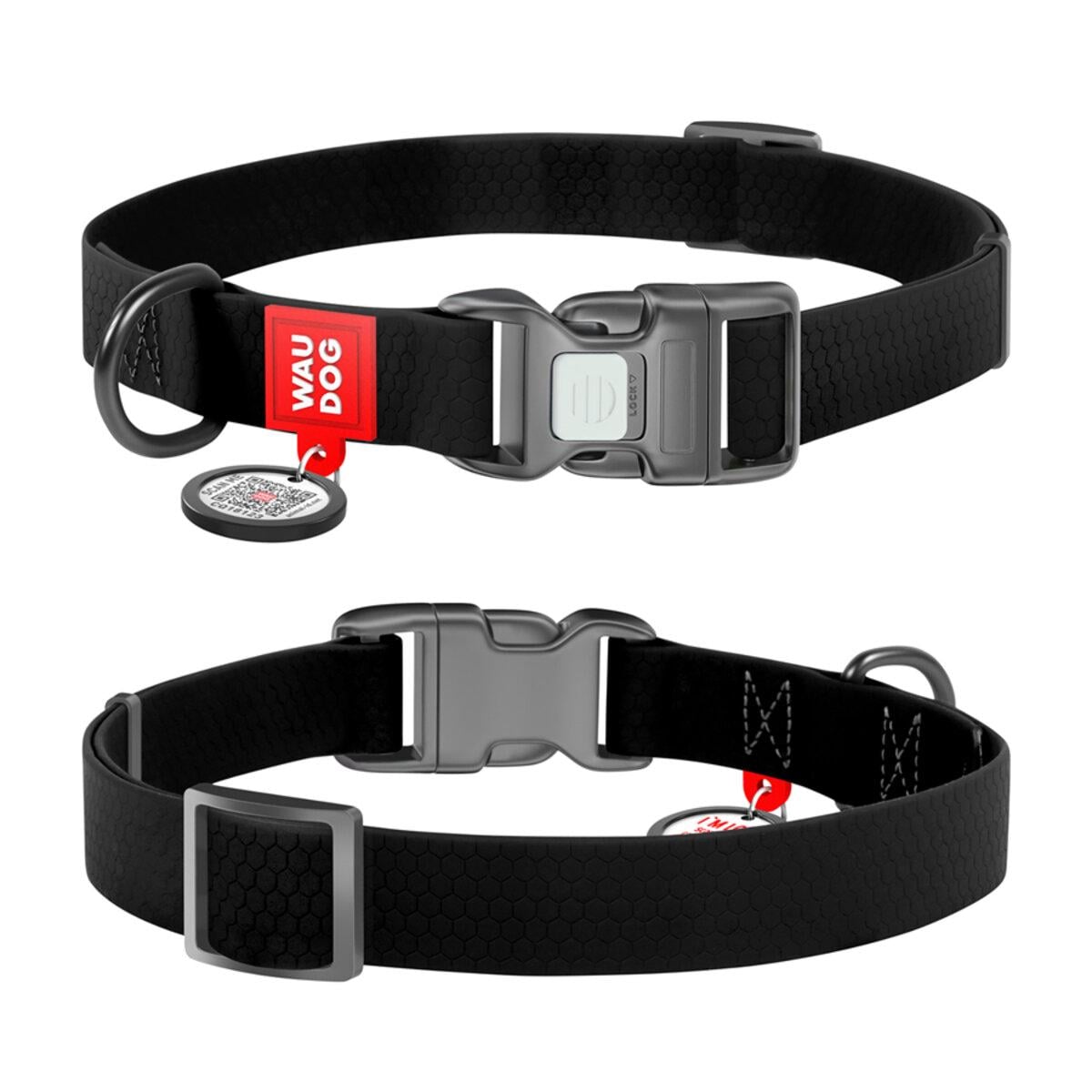Ошейник для собак WAUDOG Waterproof водостойкий с QR паспортом 25 мм/34-49 см Черный (27721)