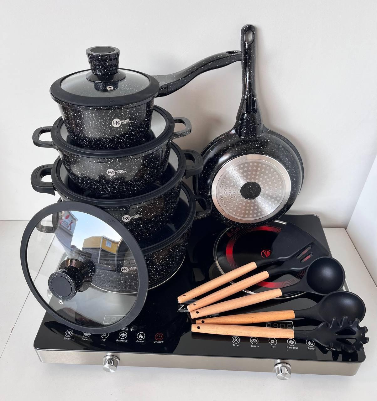 Набір каструль Higher Kitchen НК-316 з кришками з силіконовим приладдям 17 ін. - фото 2 Набір каструль Higher Kitchen НК-316 з кришками з силіконовим приладдям 17 ін. - фото 2